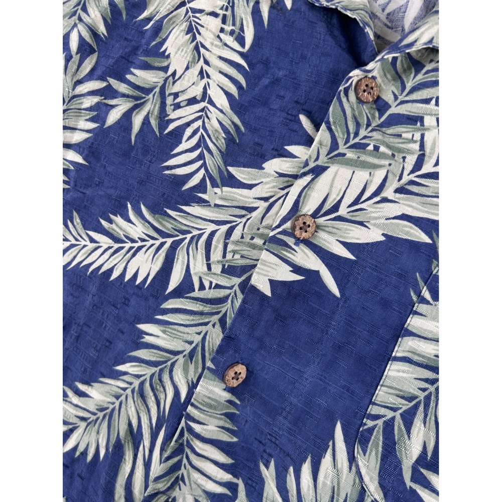 Tommy Bahama Mens XL‎ Silk Hawaiian Shirt Blue Palm Leaf Short Sleeve Button Up - Picture 4 of 7